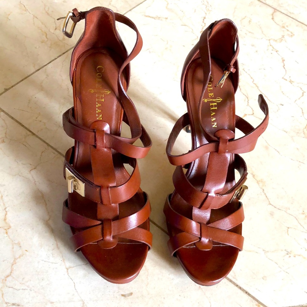 Cole haan strappy cognac sandals